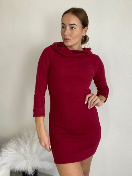 Šaty úpletové s kapucí dlouhý rukáv dámské (S/M/L ONE SIZE) ITALSKÁ MÓDA IMD24403/DU