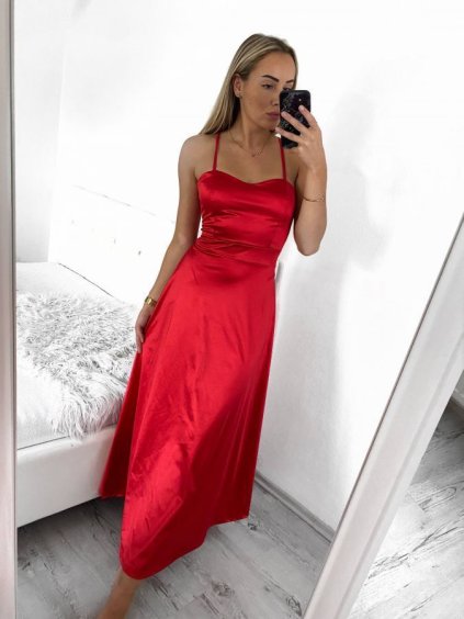 Šaty dlouhé společenské saténové na ramínka se šněrováním dámské ELISA (XS/S/M ONE SIZE) ITALSKÁ MÓDA IMPSH246456/DUR (Velikost S/M, Barva Černá)