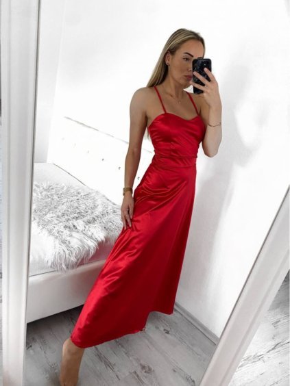Šaty dlouhé společenské saténové na ramínka se šněrováním dámské ELISA (XS/S/M ONE SIZE) ITALSKÁ MÓDA IMPSH246456/DUR (Velikost S/M, Barva Černá)