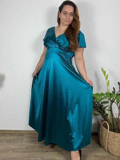 Šaty dlouhé společenské krátký rukáv dámské (42/44/46 ONE SIZE) ITALSKÁ MÓDA IMPSH246540XL/DUR (Velikost 42/44/46, Barva Černá)