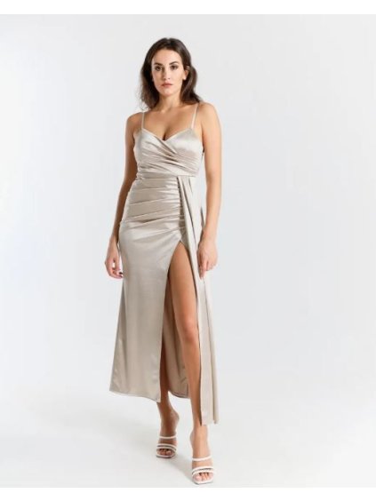 Šaty elegantní společenské plesové na ramínka dámské (S/M/L ONE SIZE) ITALSKÁ MÓDA IMPSH246578/DR (Velikost S/M/L, Barva béžová)