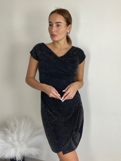 Šaty elegantní společenské bez rukávu dámské nadrozměr (40-50) POLSKÁ MÓDA PMFF24VENDY/DR (Velikost 42, Barva Černá)