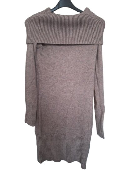 Šaty úpletové s rolákem dlouhý rukáv dámské (S/M ONE SIZE) FRANCOUZSKÁ MÓDA FMB24D-525/DU (Velikost S/M, Barva béžová)