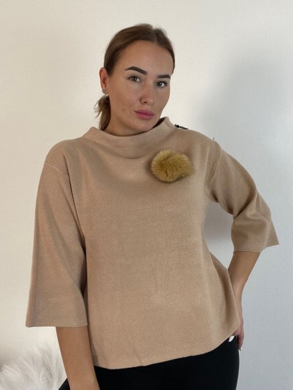 Svetr úpletový 3/4 dlouhý rukáv dámský (S/M/L ONE SIZE) ITALSKÁ MÓDA IMM24M5986-1/DU (Velikost S/M/L, Barva bílá)