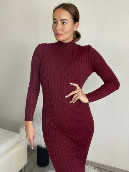 Šaty úpletové dlouhý rukáv dámské (S/M/L ONE SIZE) ITALSKÁ MÓDA IMD24358/DU