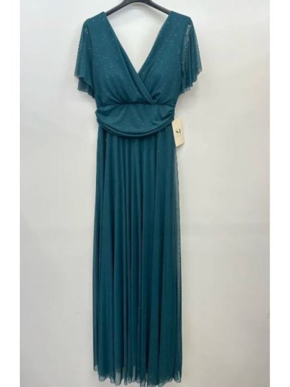 Šaty dlouhé třpytivé společenské krátký rukáv dámské (S/M ONE SIZE) ITALSKÁ MÓDA IMPSH2423589/DUR (Velikost S/M, Barva Černá)