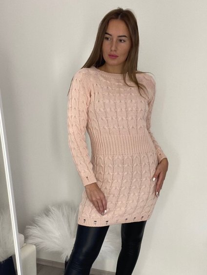 Šaty pletené dlouhý rukáv dámské (S/M/L ONE SIZE) ITALSKÁ MÓDA IMWBL24124/DR (Velikost S/M, Barva modrá azurová)
