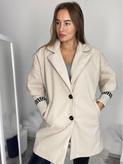 Kabátek flaušový dlouhý rukáv dámský oversize (S/M/L ONE SIZE) ITALSKÁ MÓDA IMC24538/DR (Velikost S/M/L, Barva béžová)