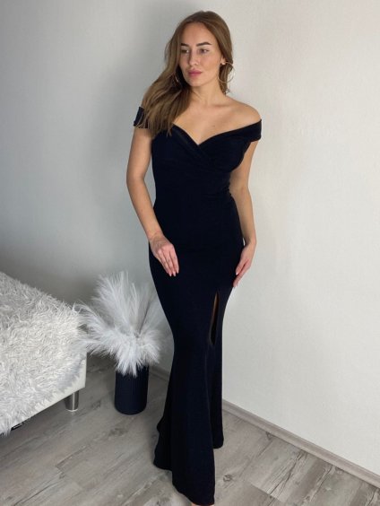 Šaty dlouhé společenské carmen dámské (S/M ONE SIZE) ITALSKÁ MÓDA IMPSH24V6048 (Velikost S/M/L, Barva Černá)
