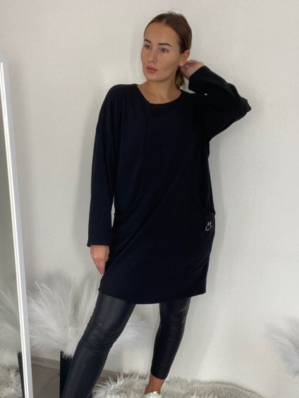 Šaty teplé oversize volnočasové dlouhý rukáv dámské (S/M/L ONE SIZE) ITALSKÁ MÓDA IMC24496/DR (Velikost M/L, Barva Černá)