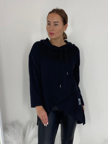 Mikina dlouhý rukáv oversize dámská (SM/L ONE SIZE) ITALSKÁ MÓDA IMSM24RENATE/DR (Velikost M/L, Barva Černá)