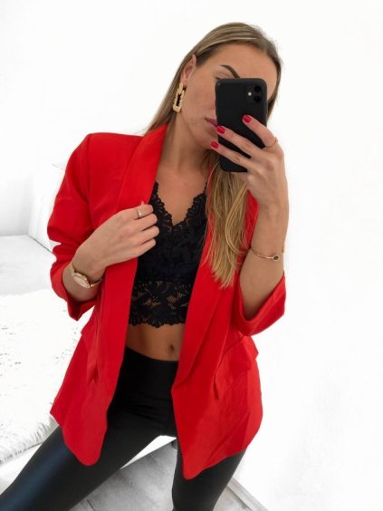 Sako elegantní dlouhý rukáv dámské (S/M/L ONE SIZE) ITALSKÁ MÓDA IMBM25011/DUR (Velikost S/M/L, Barva červená)