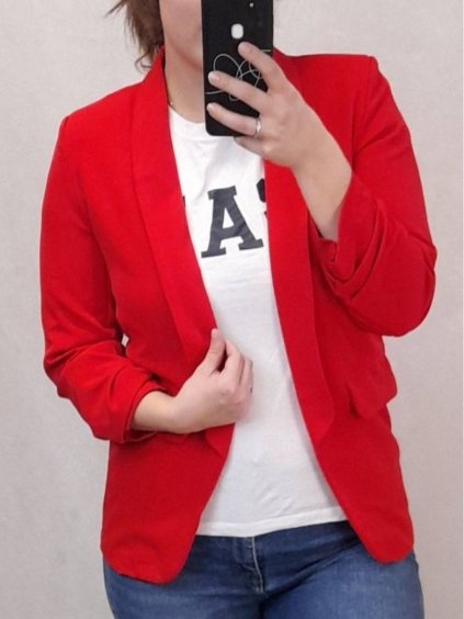 Sako elegantní dlouhý rukáv dámské (40/42/44 ONE SIZE) ITALSKÁ MÓDA IMBM25008/DUR (Velikost 40/42/44, Barva červená)