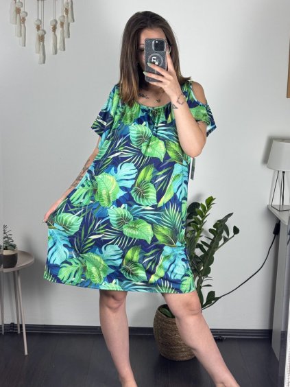 Šaty letní icecool krátký rukáv dámské (S/M ONE SIZE) ITALSKÁ MÓDA IMM23M939-4/DUR (Velikost S/M/L, Barva modrá)