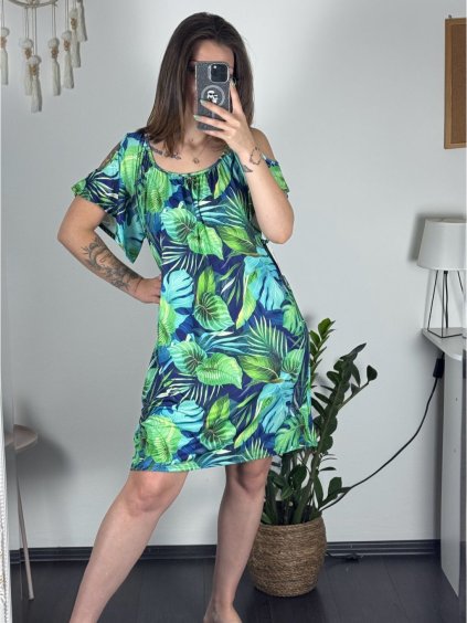 Šaty letní icecool krátký rukáv dámské (S/M ONE SIZE) ITALSKÁ MÓDA IMM23M939-4/DUR (Velikost S/M/L, Barva modrá)
