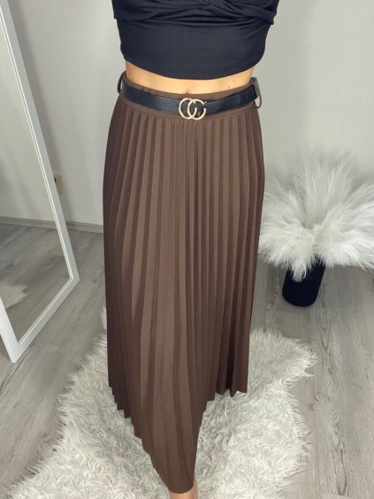 Sukně dlouhá skládaná s páskem dámská (S/M/L ONE SIZE) ITALSKÁ MÓDA IM324ARIANA/DR (Velikost S/M/L, Barva hnědá)