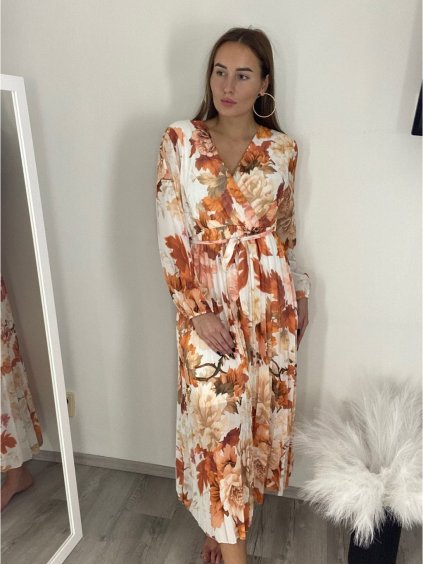 Šaty dlouhé šifonové dlouhý rukáv dámské (S/M/L ONE SIZE) ITALSKÁ MÓDA IMWCP24077/DR (Velikost S/M/L, Barva oranžová)