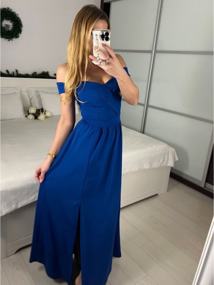 Šaty dlouhé společenské na ramínka carmen dámské LARA (S/M ONE SIZE) ITALSKÁ MÓDA IMS24LARA/DUR