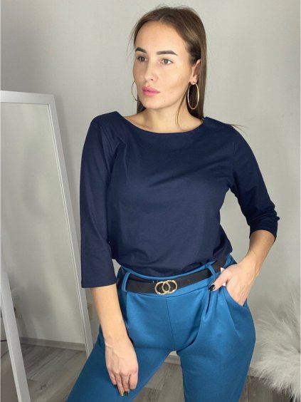 Tričko 3/4 rukáv dámská (S/M/L ONE SIZE) ITALSKÁ MÓDA IMC25KRISTA/DR (Velikost M/L, Barva tmavě modrá)