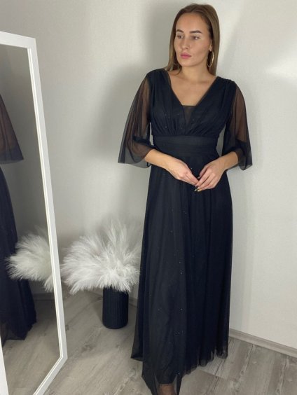 Šaty společenské elegantní třpitivé 3/4 rukáv dámské (S/M/L ONE SIZE) ITALSKá MODA IMS25KRISTA/DR (Velikost S/M/L, Barva Černá)