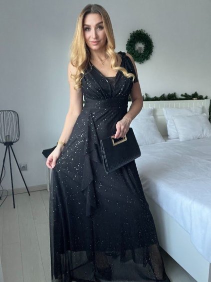 Šaty dlouhé společenské třpytivé bez rukávu dámské (S/M/L ONE SIZE) ITALSKÁ MÓDA IMPSH2520034/DR (Velikost S/M/L, Barva Černá)