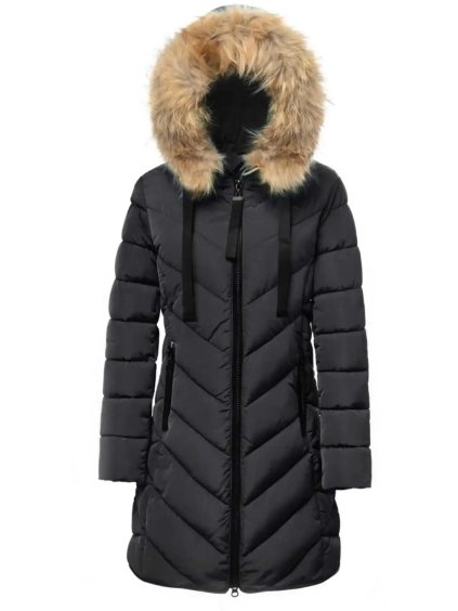 Kabát zimní na zip s kapucí dlouhý rukáv dámský (S-3XL ONE SIZE) ITALSKÁ MÓDA IMPNF242537 (Velikost XL, Barva Černá)