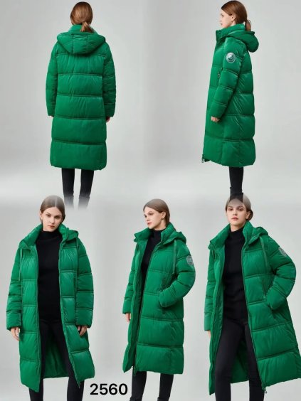 Kabát zimní s kapucí dlouhý rukáv dámský (S-2XL ONE SIZE) ITALSKÁ MÓDA IMPNF242560 (Velikost L, Barva zelená)