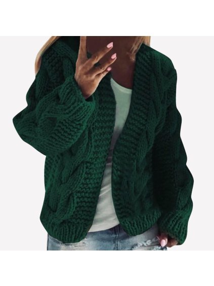 Cardigan pletený teplý dlouhý rukáv dámský (S/M/L ONE SIZE) ITALSKÁ MÓDA IMD23810 (Velikost S/M/L, Barva zelená smaragdová)