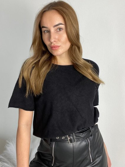 Svetr úpletový krátký rukáv dámský (S/M/L ONE SIZE) ITALSKÁ MÓDA IMC25BARBARA/DR (Velikost S/M/L, Barva Černá)