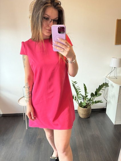 Šaty elegantní krátký rukávek letní dámské (36-38-40-42-44) Polská MÓDA PMLK21LEILATMR