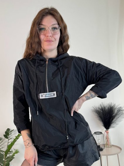Bunda šusťáková s kapucí dámská nadrozměr (S/M/L ONE SIZE) ITALSKÁ MÓDA IMD22189 (Velikost S/M/L, Barva Černá)