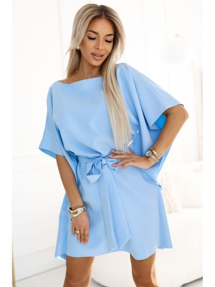 287-36 SOFIA Butterfly Dress with Waist Tie - Pastel Blue (Velikost S/M)