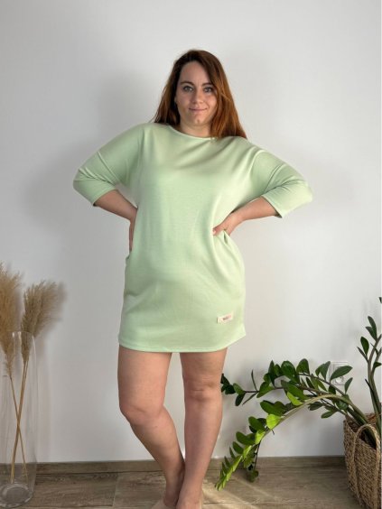 Šaty krátké oversize 3/4 dlouhý rukáv dámské  (M/L/XL ONE SIZE) ITALSKÁ MÓDA IMD25009/DUR (Velikost L/XL, Barva světle modrá)