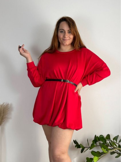 Šaty krátké mikinové dlouhý rukáv dámské oversize (M/L/XL ONE SIZE) ITALSKÁ MÓDA IMD25PEGY/DUR (Velikost M/L, Barva červená)