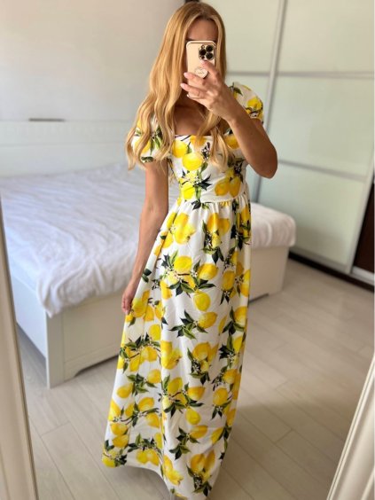 Šaty dlouhé letní carmen dámské SANTORINI LIMONE  (S/M ONE SIZE) ITALSKÁ MÓDA IMPBB2323598-3/DUR