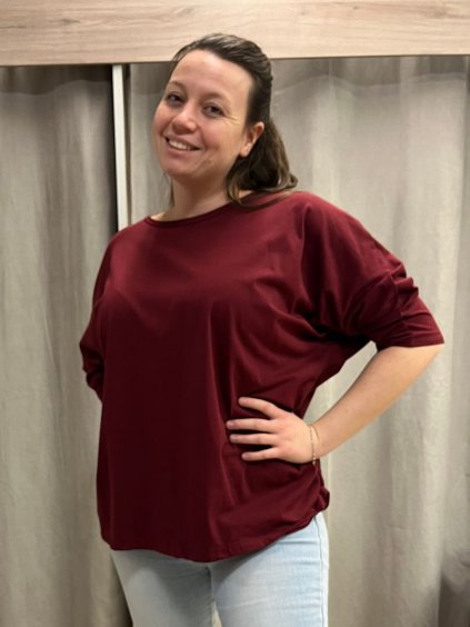 Tričko/tunika krátký rukáv dámská nadrozměr (XL/2XL ONE SIZE) ITALSKá MóDA IM422TINA/DR (Velikost XL/2XL, Barva vínová)