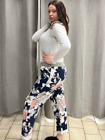 Tepláky dlouhé dámské nadrozměr (48/50/52 ONE SIZE) ITALSKÁ MÓDA IMN24001/DR (Velikost 48/50, Barva modrá)