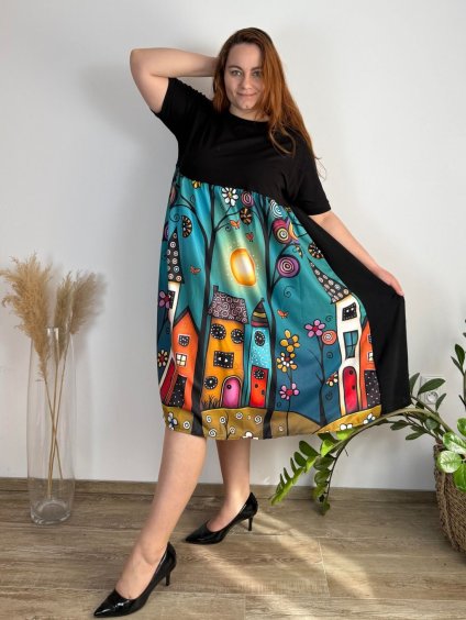 Šaty dlouhé letní krátký rukáv dámské nadrozměr (52/54/56 ONE SIZE) ITALSKÁ MÓDA IM425068-1/DUR (Velikost 52/54/56, Barva Černá)