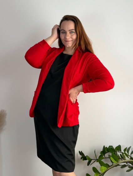 Sako elegantní dlouhý rukáv dámské nadrozměr (48/50/52 ONE SIZE) ITALSKÁ MÓDA IMD25513/DUR (Velikost 48/50, Barva červená)