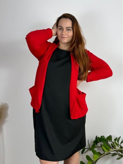Sako elegantní dlouhý rukáv dámské nadrozměr (48/50/52 ONE SIZE) ITALSKÁ MÓDA IMD25513/DUR (Velikost 48/50, Barva červená)