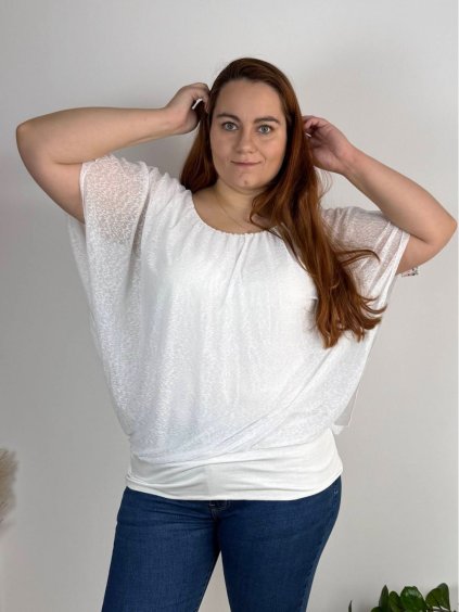 Tunika halenka krátký rukáv dámská nadrozměr (52/54/56 ONE SIZE) ITALSKÁ MODA IM424128/DUR (Velikost 52/54, Barva bílá)