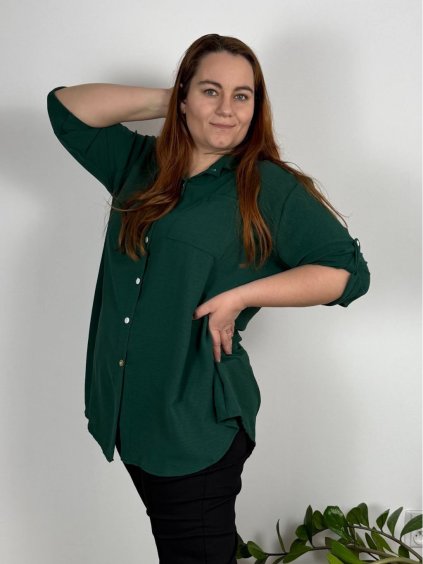 Košile 3/4 dlouhý rukáv dámská nadrozměr (54/56/58 ONE SIZE) ITALSKÁ MÓDA IM425026/DUR (Velikost 56/58, Barva Černá)