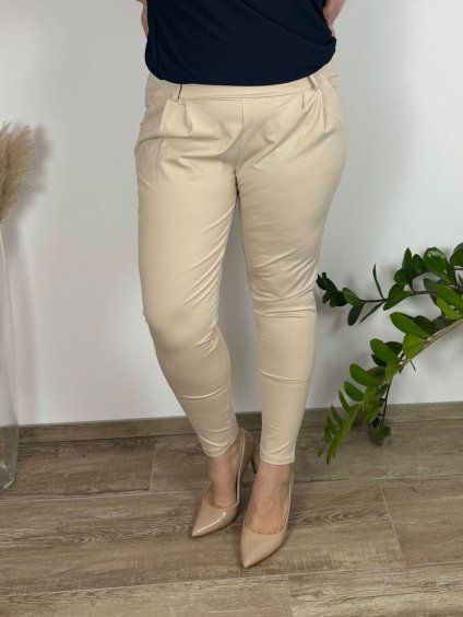 Kalhoty elegantní s páskem dámské nadrozměr (M/L/XL ONE SIZE) ITALSKÁ MÓDA IMD25011/DUR (Velikost L/XL, Barva béžová)