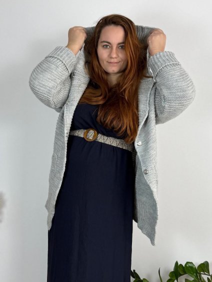 Cardigan oversize teplý dlouhý rukáv dámský (M/L/XL ONE SIZE) ITALSKÁ MÓDA IMD24292/DUR (Velikost M/L, Barva šedá světlá)