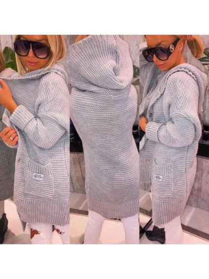 Cardigan oversize teplý dlouhý rukáv dámský (M/L/XL ONE SIZE) ITALSKÁ MÓDA IMD24292/DUR (Velikost M/L, Barva šedá světlá)
