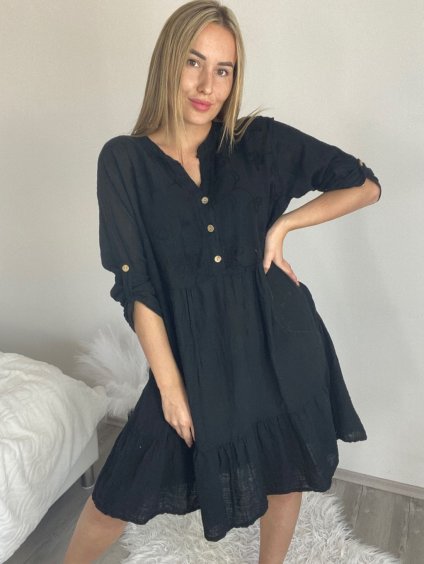 Šaty košilové oversize 3/4 rukáv dámské nadrozměr (XL/2XL ONE SIZE) ITALSKÁ MÓDA IM423DENY/DUR (Velikost XL/2XL, Barva bílá)