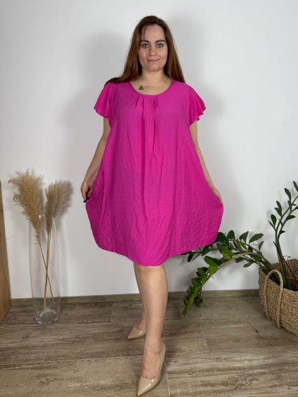 Šaty krátké volnočasové letní krátký rukáv dámské nadrozměr (54/56/58 ONE SIZE) ITALSKÁ MÓDA IM425040/DUR (Velikost 56/58, Barva tmavě růžová)