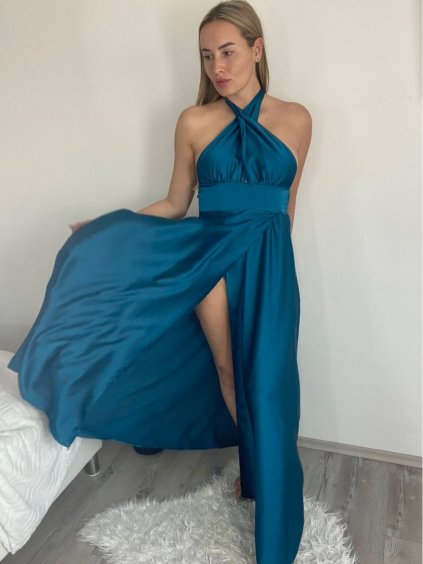 Šaty dlouhé variabilní vázání společenské saténové dámské (S/M/L ONE SIZE) ITALSKÁ MÓDA IMPLP2437080095/DUR (Velikost S/M/L, Barva Černá)