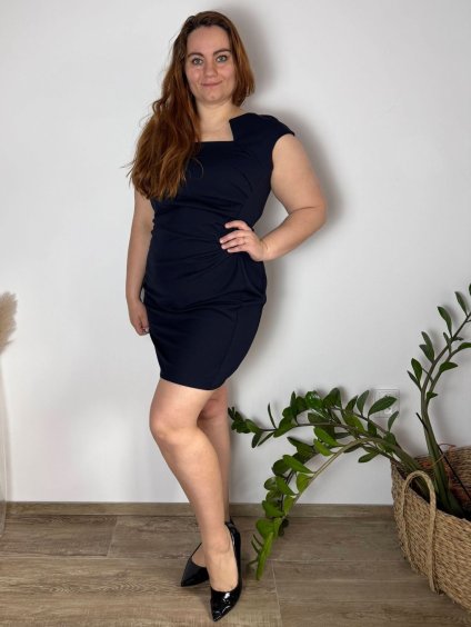 Šaty pouzdrové elegantní společenské dámské (2XL-4XL) ITALSKá MóDA IMM23CAROL-9/DUR (Velikost 2XL, Barva tmavě modrá)