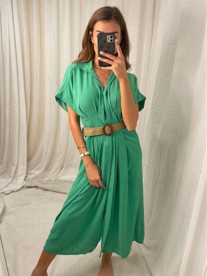Šaty letní dlouhé košilové s páskem krátký rukáv dámské (S/M ONE SIZE) ITALSKÁ MÓDA IMWB222483/DUR (Velikost S/M/L, Barva Černá)